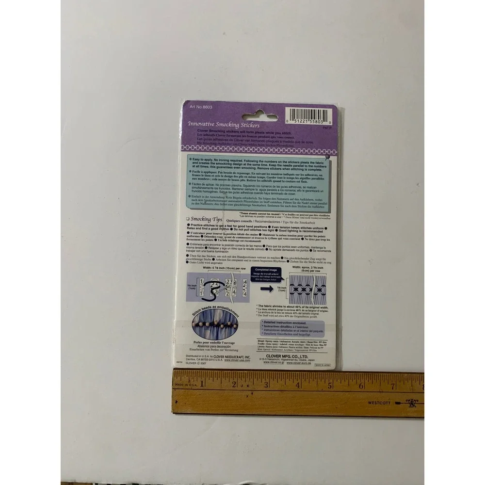 NWT Clover 8603 Innovative Smocking Stickers Double Cable Design 2 Sheets